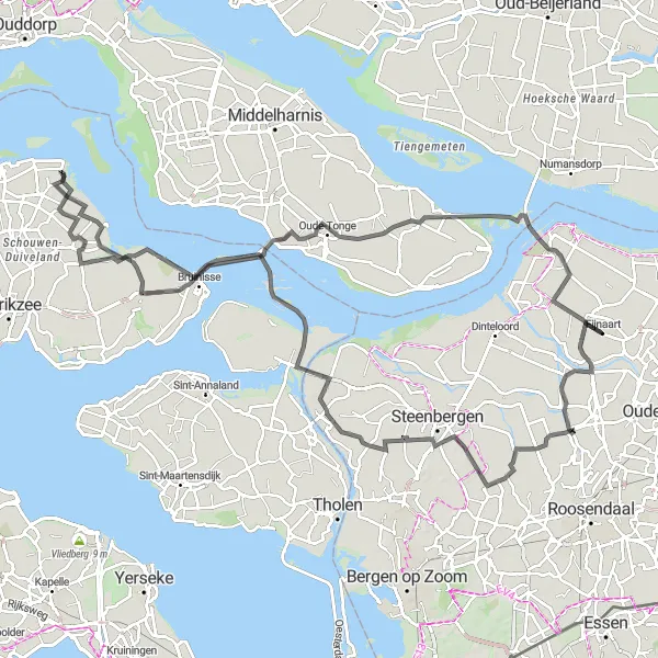 Map miniature of "The Krabbendijke Enclave" cycling inspiration in Noord-Brabant, Netherlands. Generated by Tarmacs.app cycling route planner