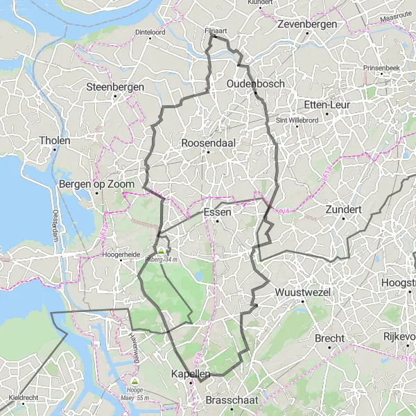 Miniatuurkaart van de fietsinspiratie "Bosschenhoofd en Huijbergen Route" in Noord-Brabant, Netherlands. Gemaakt door de Tarmacs.app fietsrouteplanner