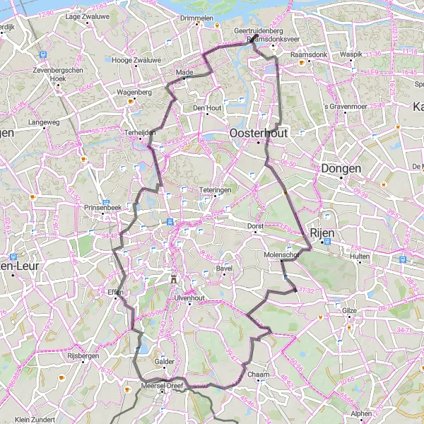 Map miniature of "Oosterhout Loop" cycling inspiration in Noord-Brabant, Netherlands. Generated by Tarmacs.app cycling route planner