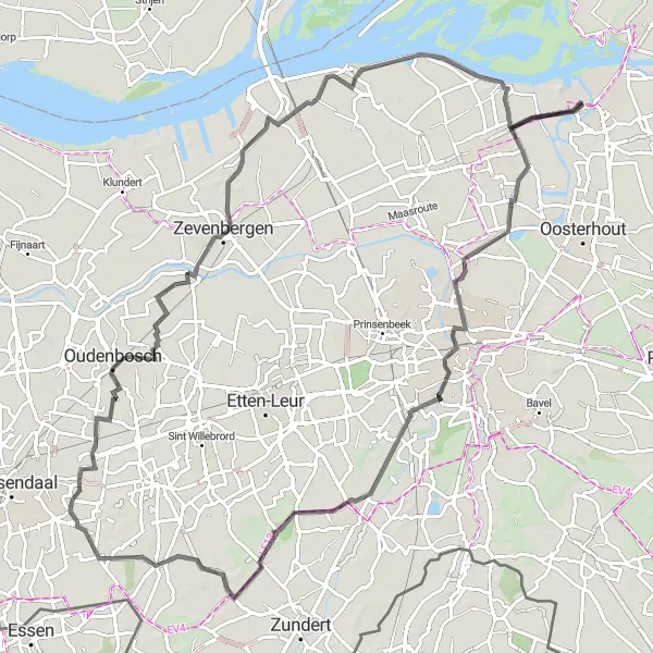 Map miniature of "Roads and Hills" cycling inspiration in Noord-Brabant, Netherlands. Generated by Tarmacs.app cycling route planner