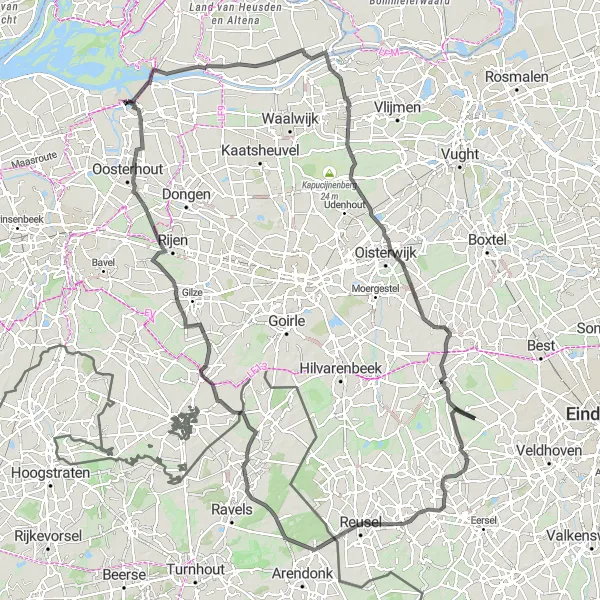 Miniatuurkaart van de fietsinspiratie "Historische Roadtrip door Noord-Brabant" in Noord-Brabant, Netherlands. Gemaakt door de Tarmacs.app fietsrouteplanner