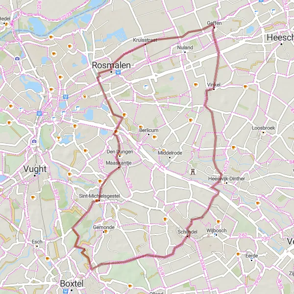 Miniatuurkaart van de fietsinspiratie "Gravelroute Vinkel Sint-Michielsgestel" in Noord-Brabant, Netherlands. Gemaakt door de Tarmacs.app fietsrouteplanner