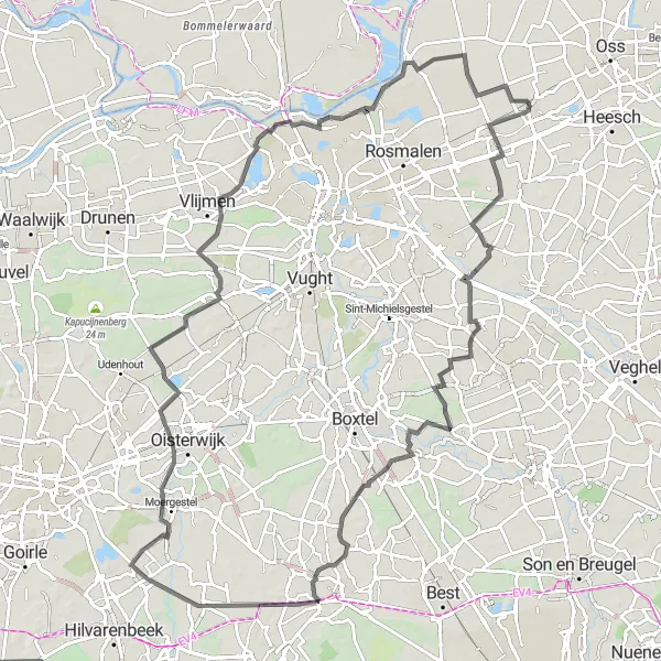 Map miniature of "The North Brabant Road Adventure" cycling inspiration in Noord-Brabant, Netherlands. Generated by Tarmacs.app cycling route planner