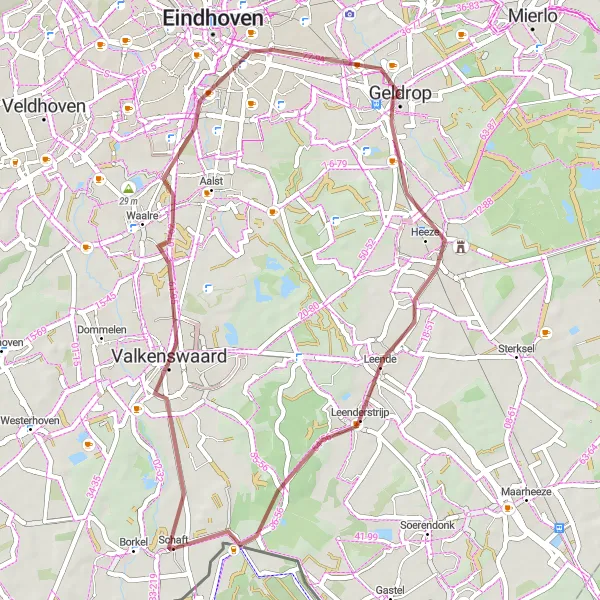 Miniatuurkaart van de fietsinspiratie "Natuurschoon van Heeze tot Tongelre" in Noord-Brabant, Netherlands. Gemaakt door de Tarmacs.app fietsrouteplanner