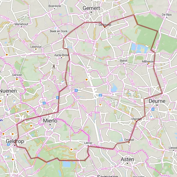 Miniatuurkaart van de fietsinspiratie "Tocht door het Dak van Brabant" in Noord-Brabant, Netherlands. Gemaakt door de Tarmacs.app fietsrouteplanner