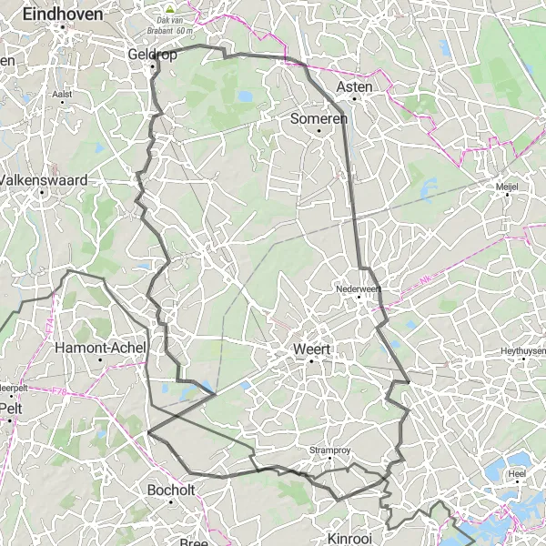 Miniatuurkaart van de fietsinspiratie "Rondje Geldrop - Heeze" in Noord-Brabant, Netherlands. Gemaakt door de Tarmacs.app fietsrouteplanner