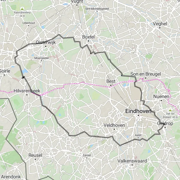 Miniatuurkaart van de fietsinspiratie "Historische Route door Aalst en Hoogeloon" in Noord-Brabant, Netherlands. Gemaakt door de Tarmacs.app fietsrouteplanner