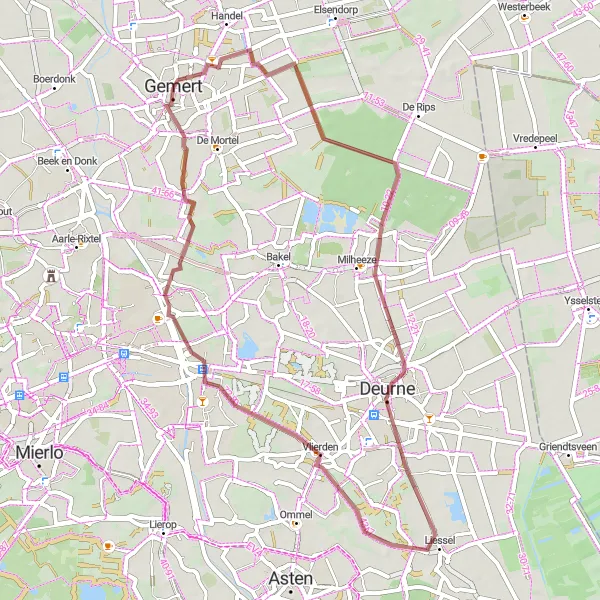 Miniatuurkaart van de fietsinspiratie "Gravelroute door Bosrijk Brabant" in Noord-Brabant, Netherlands. Gemaakt door de Tarmacs.app fietsrouteplanner