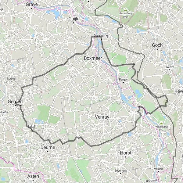 Map miniature of "Gemert - Ysselsteyn Loop" cycling inspiration in Noord-Brabant, Netherlands. Generated by Tarmacs.app cycling route planner