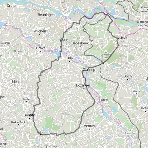 Map miniature of "Gemert - Groeningen Loop" cycling inspiration in Noord-Brabant, Netherlands. Generated by Tarmacs.app cycling route planner