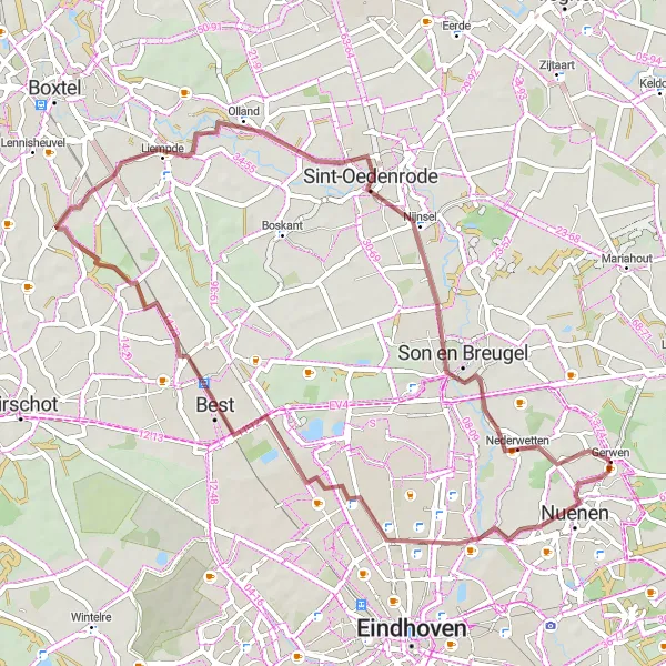 Map miniature of "Gravel route to Best and Hooidonk starting near Gerwen" cycling inspiration in Noord-Brabant, Netherlands. Generated by Tarmacs.app cycling route planner