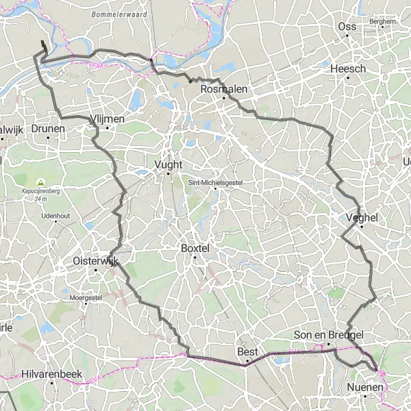 Miniatuurkaart van de fietsinspiratie "Road route naar Zondveld" in Noord-Brabant, Netherlands. Gemaakt door de Tarmacs.app fietsrouteplanner