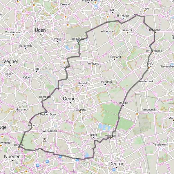 Map miniature of "Leisurely Road Ride around Gerwen" cycling inspiration in Noord-Brabant, Netherlands. Generated by Tarmacs.app cycling route planner