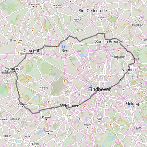 Miniatuurkaart van de fietsinspiratie "Wegroute Gerwen - Straten" in Noord-Brabant, Netherlands. Gemaakt door de Tarmacs.app fietsrouteplanner