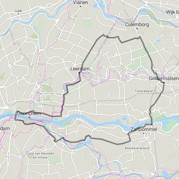 Miniatuurkaart van de fietsinspiratie "Langs de Linge en historische stadjes" in Noord-Brabant, Netherlands. Gemaakt door de Tarmacs.app fietsrouteplanner