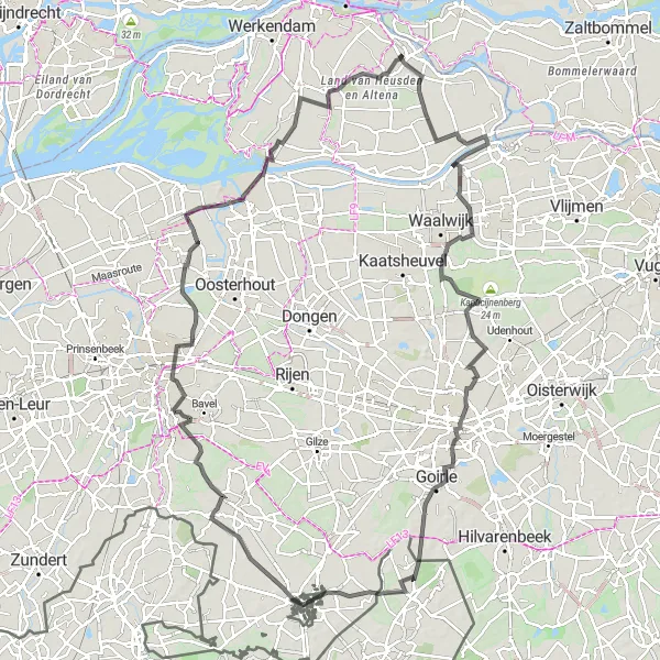 Map miniature of "Scenic Road Cycling in Noord-Brabant" cycling inspiration in Noord-Brabant, Netherlands. Generated by Tarmacs.app cycling route planner