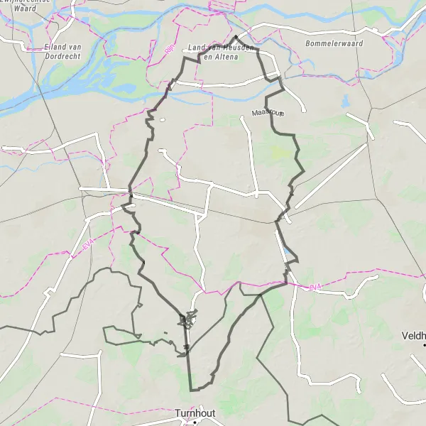 Map miniature of "The Ultimate Brabant Experience" cycling inspiration in Noord-Brabant, Netherlands. Generated by Tarmacs.app cycling route planner