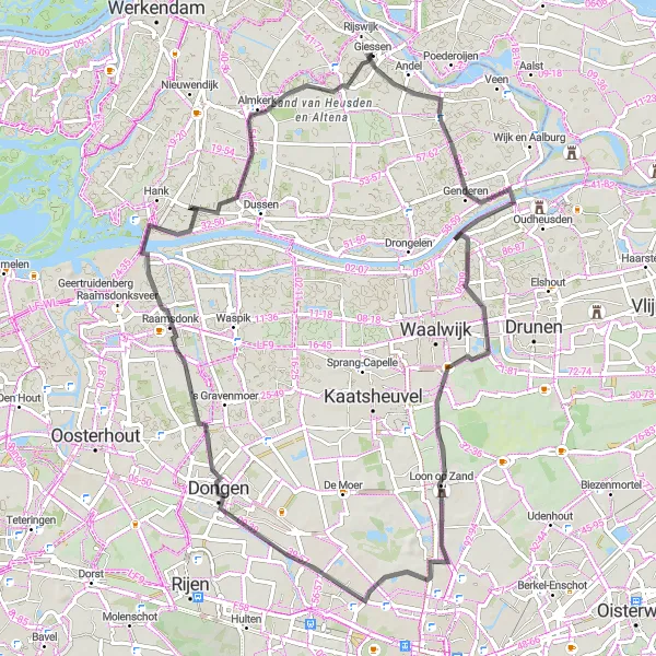 Miniatuurkaart van de fietsinspiratie "Giessen naar Raamsdonk Fietsroute" in Noord-Brabant, Netherlands. Gemaakt door de Tarmacs.app fietsrouteplanner