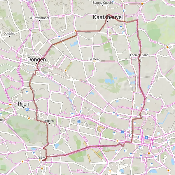 Miniatuurkaart van de fietsinspiratie "Gravelroute naar Hulten en Kaatsheuvel" in Noord-Brabant, Netherlands. Gemaakt door de Tarmacs.app fietsrouteplanner