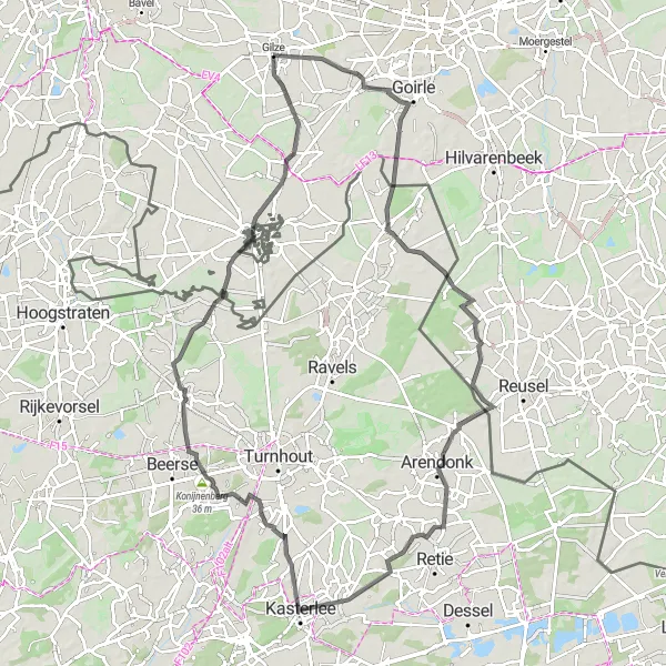 Miniatuurkaart van de fietsinspiratie "Verken de natuur in Poppel en Kasterlee" in Noord-Brabant, Netherlands. Gemaakt door de Tarmacs.app fietsrouteplanner