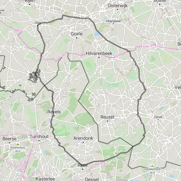Miniatuurkaart van de fietsinspiratie "Roadtrip naar Hoogeloon en Alphen" in Noord-Brabant, Netherlands. Gemaakt door de Tarmacs.app fietsrouteplanner