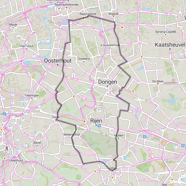 Map miniature of "Gilze and Raamsdonk Road Ride" cycling inspiration in Noord-Brabant, Netherlands. Generated by Tarmacs.app cycling route planner