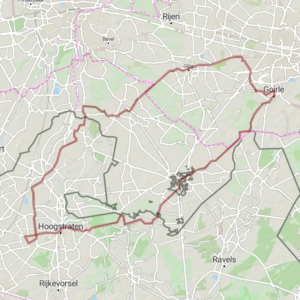 Map miniature of "The Gravel Gem" cycling inspiration in Noord-Brabant, Netherlands. Generated by Tarmacs.app cycling route planner