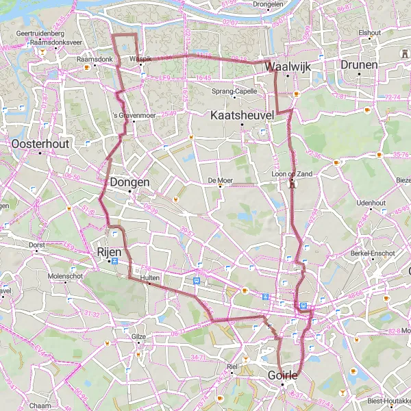 Miniatuurkaart van de fietsinspiratie "Gravelroute Goirle - Tilburg" in Noord-Brabant, Netherlands. Gemaakt door de Tarmacs.app fietsrouteplanner