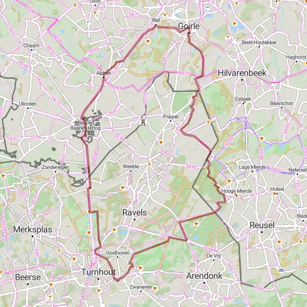 Map miniature of "The Roovert Ride" cycling inspiration in Noord-Brabant, Netherlands. Generated by Tarmacs.app cycling route planner