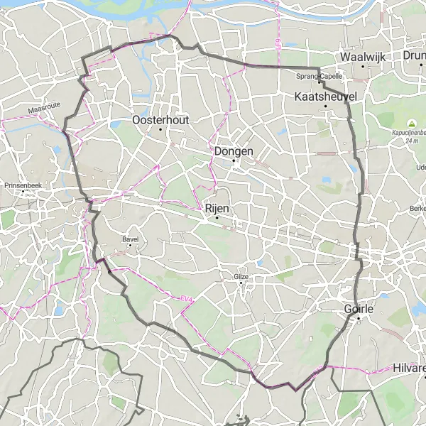 Map miniature of "Alphen and Geersbroek Exploration" cycling inspiration in Noord-Brabant, Netherlands. Generated by Tarmacs.app cycling route planner