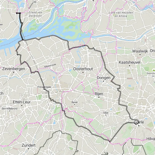 Miniatuurkaart van de fietsinspiratie "Fietsroute Goirle - Lage Zwaluwe" in Noord-Brabant, Netherlands. Gemaakt door de Tarmacs.app fietsrouteplanner