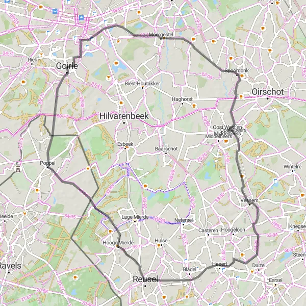 Map miniature of "The Scenic Road Escape" cycling inspiration in Noord-Brabant, Netherlands. Generated by Tarmacs.app cycling route planner