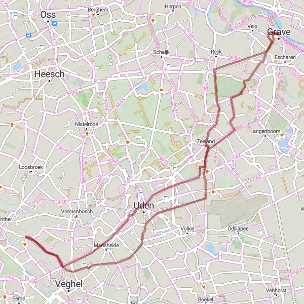 Miniatuurkaart van de fietsinspiratie "Grave naar Zeeland Gravelroute" in Noord-Brabant, Netherlands. Gemaakt door de Tarmacs.app fietsrouteplanner