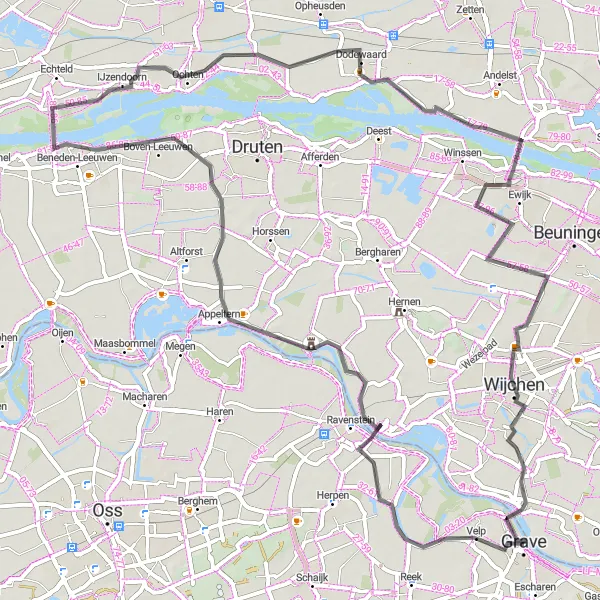 Map miniature of "Grave to Wolferen Road Route" cycling inspiration in Noord-Brabant, Netherlands. Generated by Tarmacs.app cycling route planner
