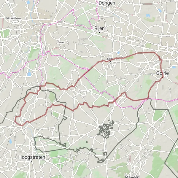 Map miniature of "Gravel Adventure in Alphen" cycling inspiration in Noord-Brabant, Netherlands. Generated by Tarmacs.app cycling route planner