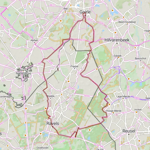 Map miniature of "Gravel Escape to Ravels" cycling inspiration in Noord-Brabant, Netherlands. Generated by Tarmacs.app cycling route planner