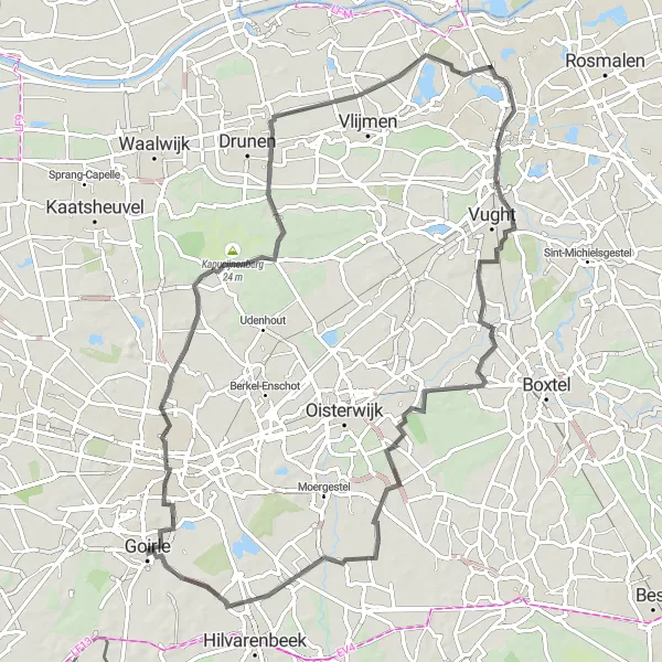 Map miniature of "Road to Historic 's-Hertogenbosch" cycling inspiration in Noord-Brabant, Netherlands. Generated by Tarmacs.app cycling route planner