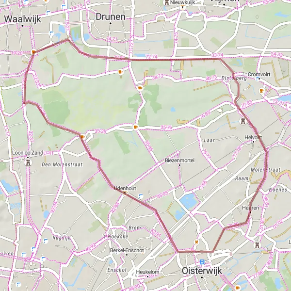 Map miniature of "Scenic Gravel Ride" cycling inspiration in Noord-Brabant, Netherlands. Generated by Tarmacs.app cycling route planner