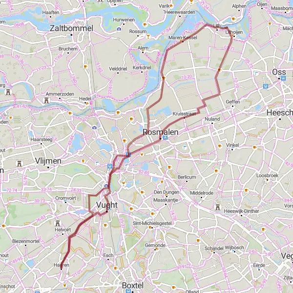 Map miniature of "Vught to Maren" cycling inspiration in Noord-Brabant, Netherlands. Generated by Tarmacs.app cycling route planner