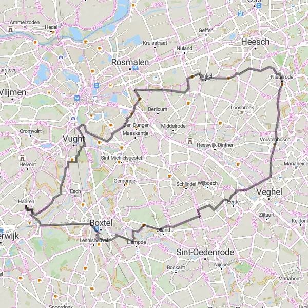 Miniatuurkaart van de fietsinspiratie "Wegroute Haaren - Vinkel - Vorstenbosch" in Noord-Brabant, Netherlands. Gemaakt door de Tarmacs.app fietsrouteplanner