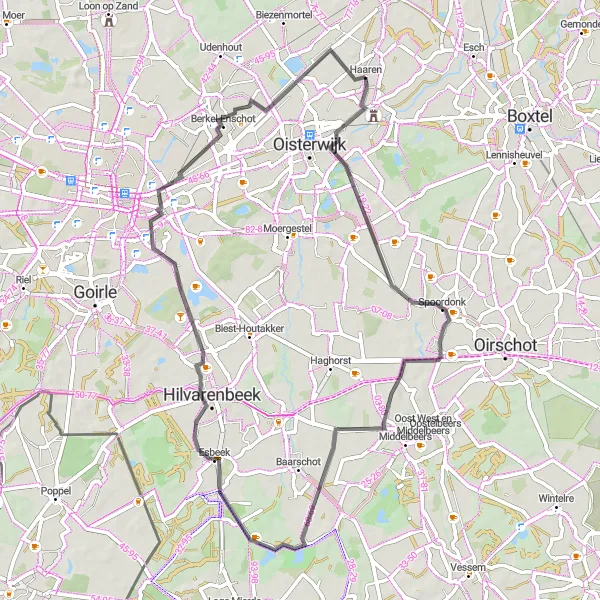 Miniatuurkaart van de fietsinspiratie "Wegroute langs Spoordonk en Berkel-Enschot" in Noord-Brabant, Netherlands. Gemaakt door de Tarmacs.app fietsrouteplanner