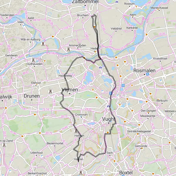 Map miniature of "Historical Delights" cycling inspiration in Noord-Brabant, Netherlands. Generated by Tarmacs.app cycling route planner
