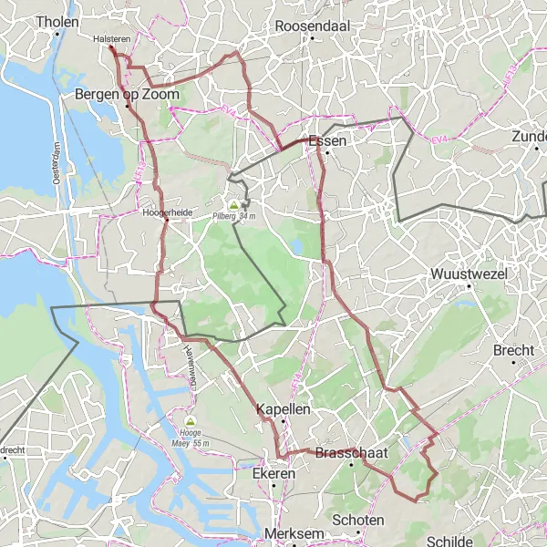 Map miniature of "Gravel Adventure in Noord-Brabant" cycling inspiration in Noord-Brabant, Netherlands. Generated by Tarmacs.app cycling route planner