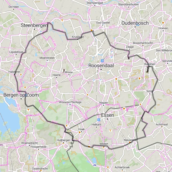 Miniatuurkaart van de fietsinspiratie "Rucphen naar Nieuwe Molen Fietsroute" in Noord-Brabant, Netherlands. Gemaakt door de Tarmacs.app fietsrouteplanner