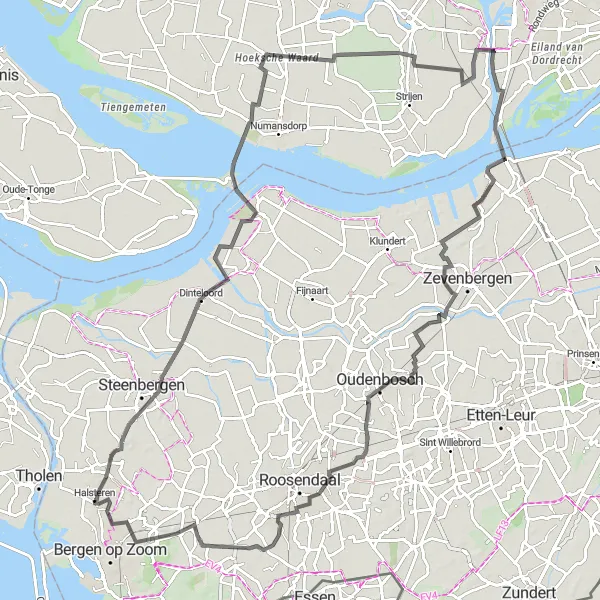 Map miniature of "Scenic Road Cycling Route" cycling inspiration in Noord-Brabant, Netherlands. Generated by Tarmacs.app cycling route planner