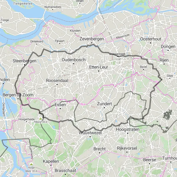 Map miniature of "The Prinsenbeek Escape" cycling inspiration in Noord-Brabant, Netherlands. Generated by Tarmacs.app cycling route planner