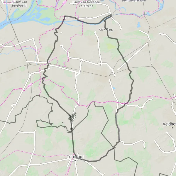 Map miniature of "Discovering Dussen" cycling inspiration in Noord-Brabant, Netherlands. Generated by Tarmacs.app cycling route planner