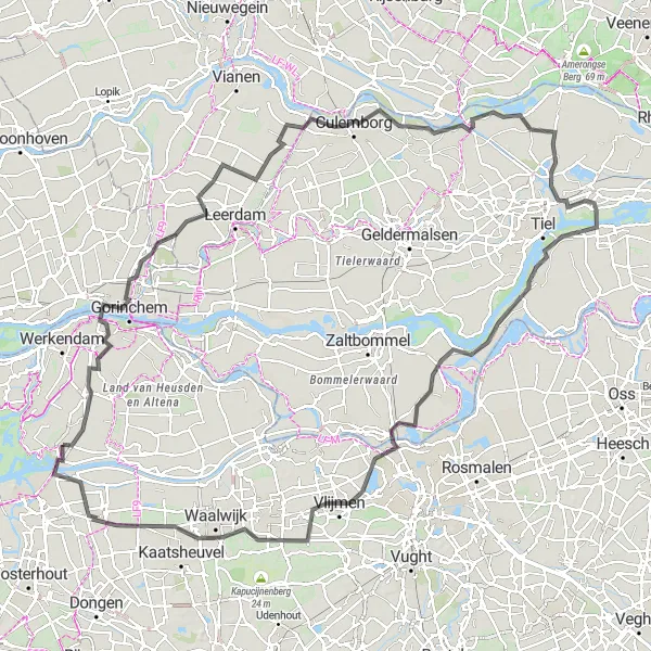 Miniatuurkaart van de fietsinspiratie "Gorinchem en Uitkijktoren route" in Noord-Brabant, Netherlands. Gemaakt door de Tarmacs.app fietsrouteplanner