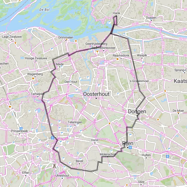 Miniatuurkaart van de fietsinspiratie "'s Gravenmoer en Breda fietsroute" in Noord-Brabant, Netherlands. Gemaakt door de Tarmacs.app fietsrouteplanner
