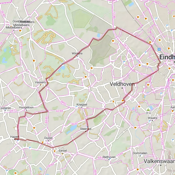 Miniatuurkaart van de fietsinspiratie "Gravelroute langs Wintelre, Strijp en Steensel" in Noord-Brabant, Netherlands. Gemaakt door de Tarmacs.app fietsrouteplanner